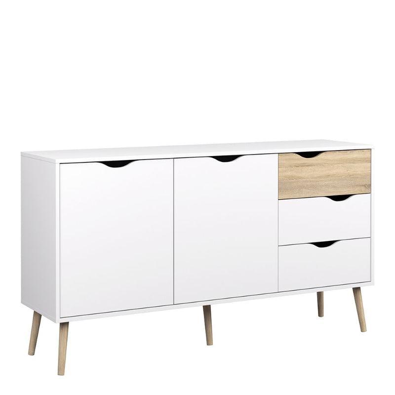 Oslo White & Oak Large Sideboard w/ 3 Drawers & 2 Doors - White Tree Furniture