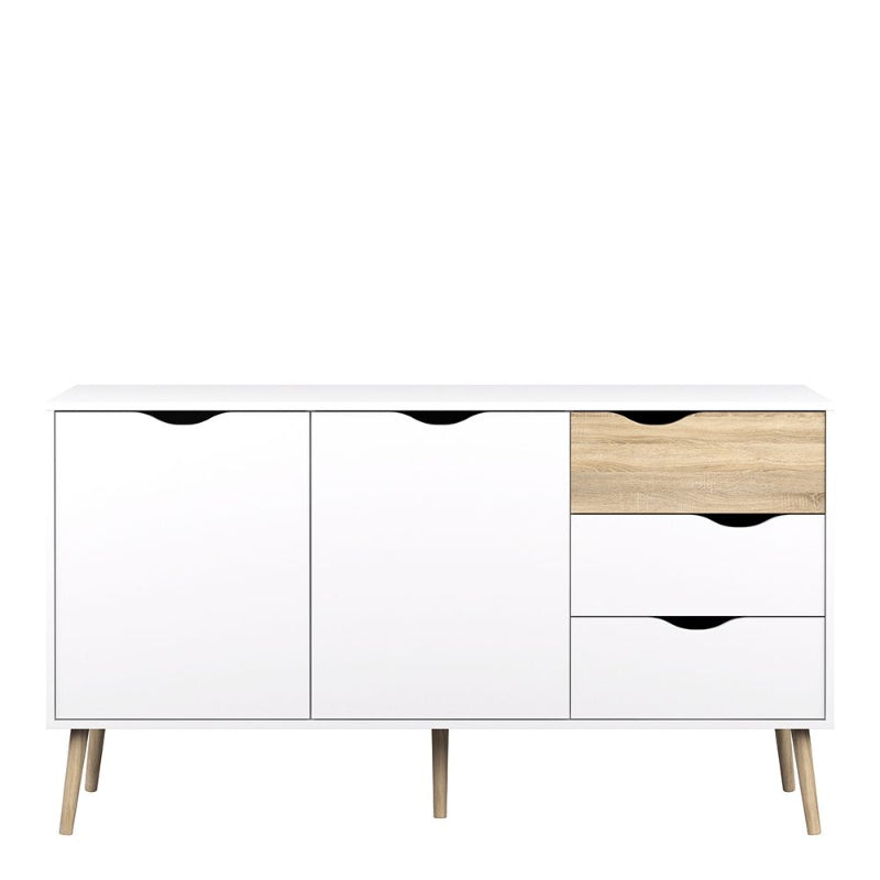 Oslo White & Oak Large Sideboard w/ 3 Drawers & 2 Doors - White Tree Furniture