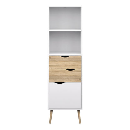 Oslo White & Oak Bookcase w/ 2 Drawers & 1 Door - White Tree Furniture