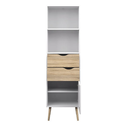 Oslo White & Oak Bookcase w/ 2 Drawers & 1 Door - White Tree Furniture