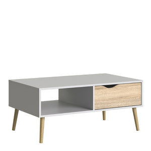 Oslo White & Oak Coffee Table w/ 1 Drawer & 1 Shelf - White Tree Furniture