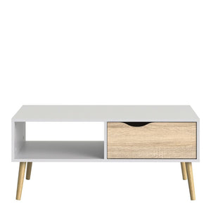 Oslo White & Oak Coffee Table w/ 1 Drawer & 1 Shelf - White Tree Furniture