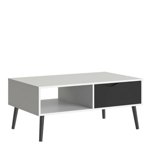 Oslo White & Black Matt Coffee Table w/ 1 Drawer & 1 Shelf - White Tree Furniture