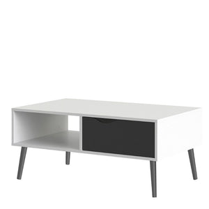 Oslo White & Black Matt Coffee Table w/ 1 Drawer & 1 Shelf - White Tree Furniture