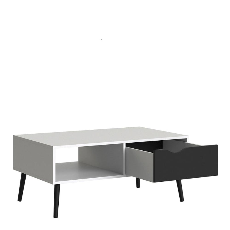 Oslo White & Black Matt Coffee Table w/ 1 Drawer & 1 Shelf - White Tree Furniture