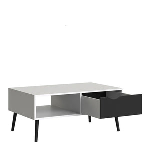 Oslo White & Black Matt Coffee Table w/ 1 Drawer & 1 Shelf - White Tree Furniture