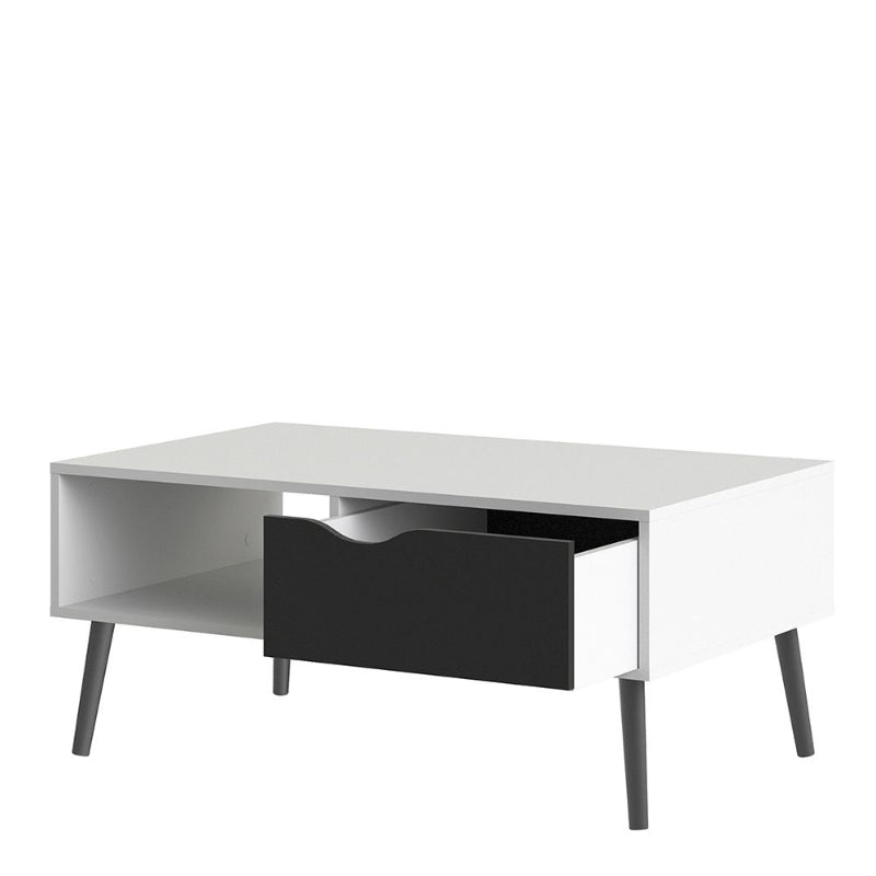 Oslo White & Black Matt Coffee Table w/ 1 Drawer & 1 Shelf - White Tree Furniture