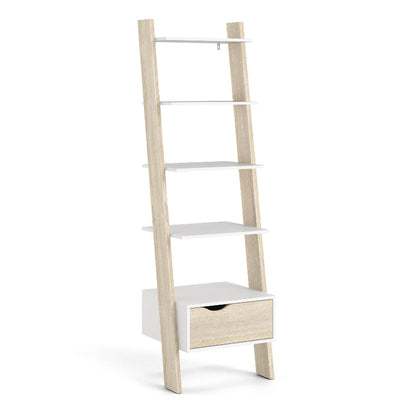 Oslo White & Oak Leaning Bookcase w/ 1 Drawer - White Tree Furniture