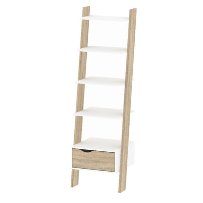 Oslo White & Oak Leaning Bookcase w/ 1 Drawer - White Tree Furniture