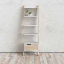 Oslo White & Oak Leaning Bookcase w/ 1 Drawer - White Tree Furniture