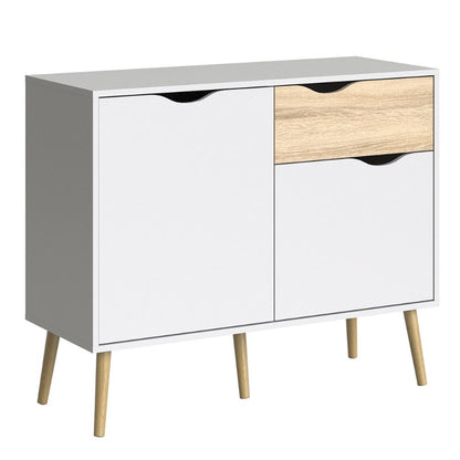 Oslo White & Oak Small Sideboard w/ 1 Drawer & 2 Doors - White Tree Furniture