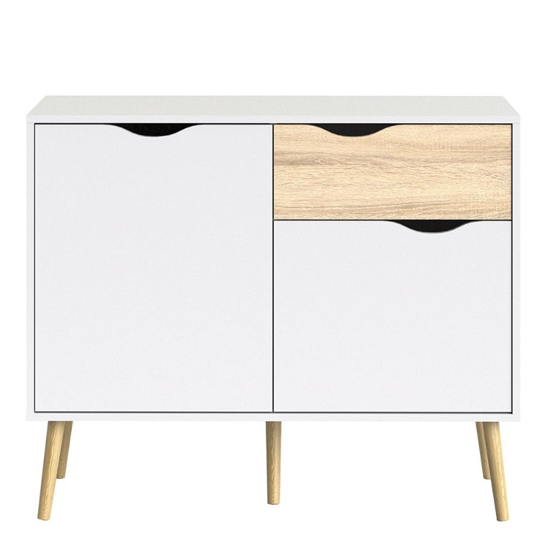 Oslo White & Oak Small Sideboard w/ 1 Drawer & 2 Doors - White Tree Furniture