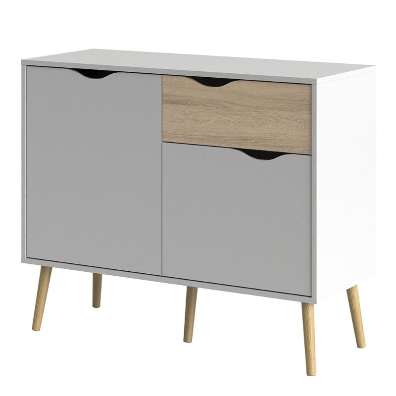 Oslo White & Oak Small Sideboard w/ 1 Drawer & 2 Doors - White Tree Furniture