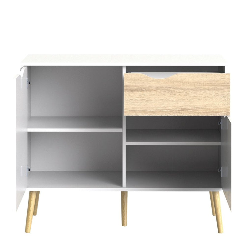 Oslo White & Oak Small Sideboard w/ 1 Drawer & 2 Doors - White Tree Furniture