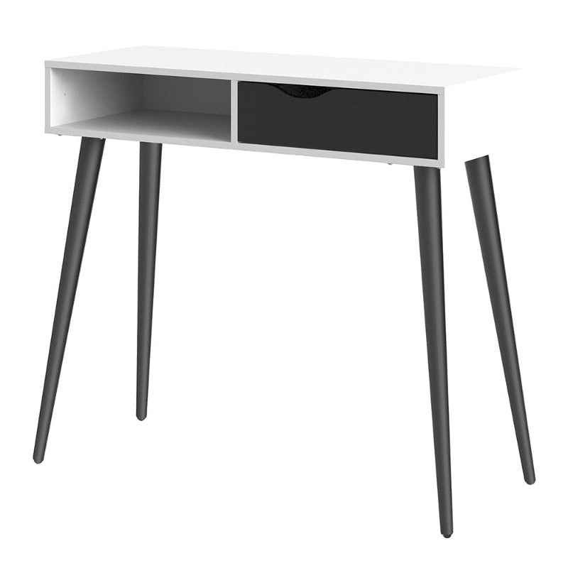 Oslo White & Black Matt Console Table w/ 1 Drawer & 1 Shelf - White Tree Furniture