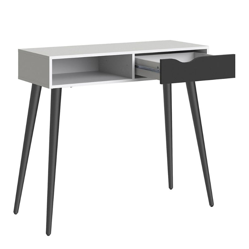 Oslo White & Black Matt Console Table w/ 1 Drawer & 1 Shelf - White Tree Furniture