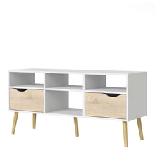 Oslo White & Oak Wide TV Unit w/ 2 Drawers & 4 Shelves - White Tree Furniture