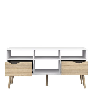 Oslo White & Oak Wide TV Unit w/ 2 Drawers & 4 Shelves - White Tree Furniture