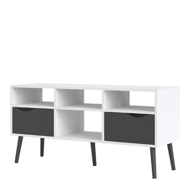 Oslo Wide TV Unit in White & Black Matt - White Tree Furniture