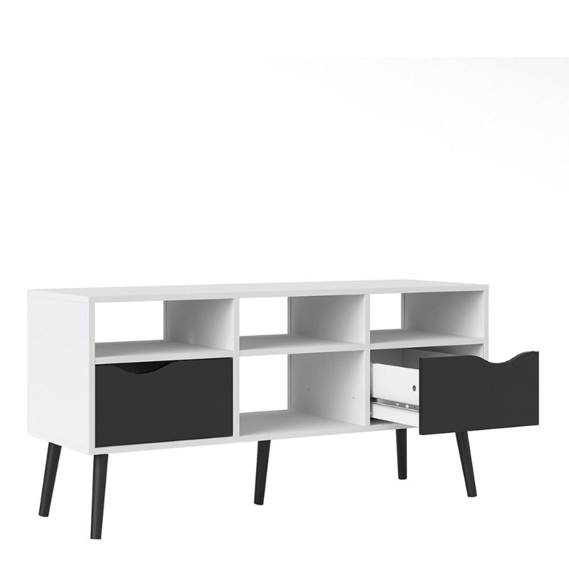 Oslo Wide TV Unit in White & Black Matt - White Tree Furniture