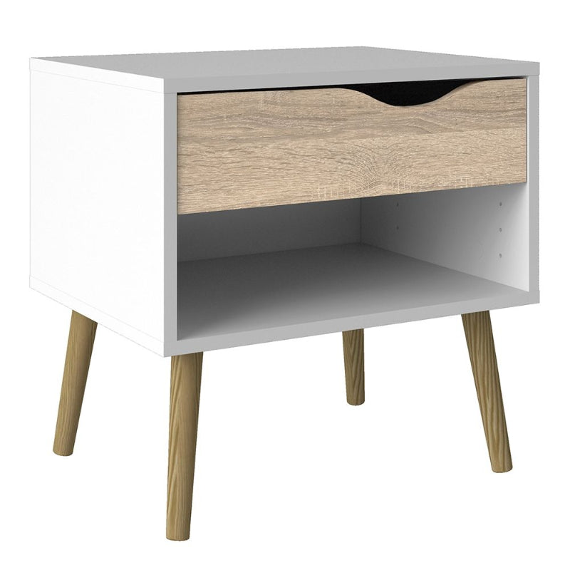 Oslo White & Oak Bedside Table - White Tree Furniture