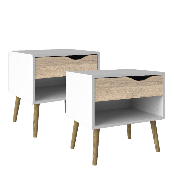 Oslo  White & Oak Bedside Table (Package of 2) - White Tree Furniture