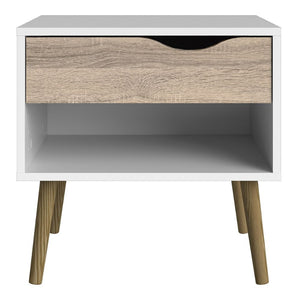 Oslo White & Oak Bedside Table - White Tree Furniture