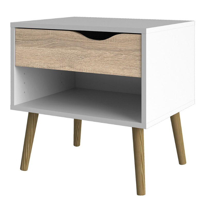 Oslo White & Oak Bedside Table - White Tree Furniture