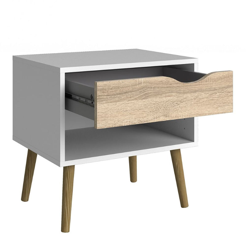 Oslo White & Oak Bedside Table - White Tree Furniture