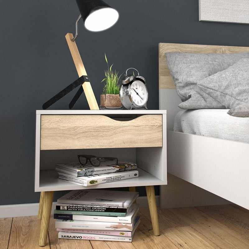 Oslo White & Oak Bedside Table - White Tree Furniture