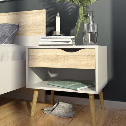 Oslo White & Oak Bedside Table - White Tree Furniture