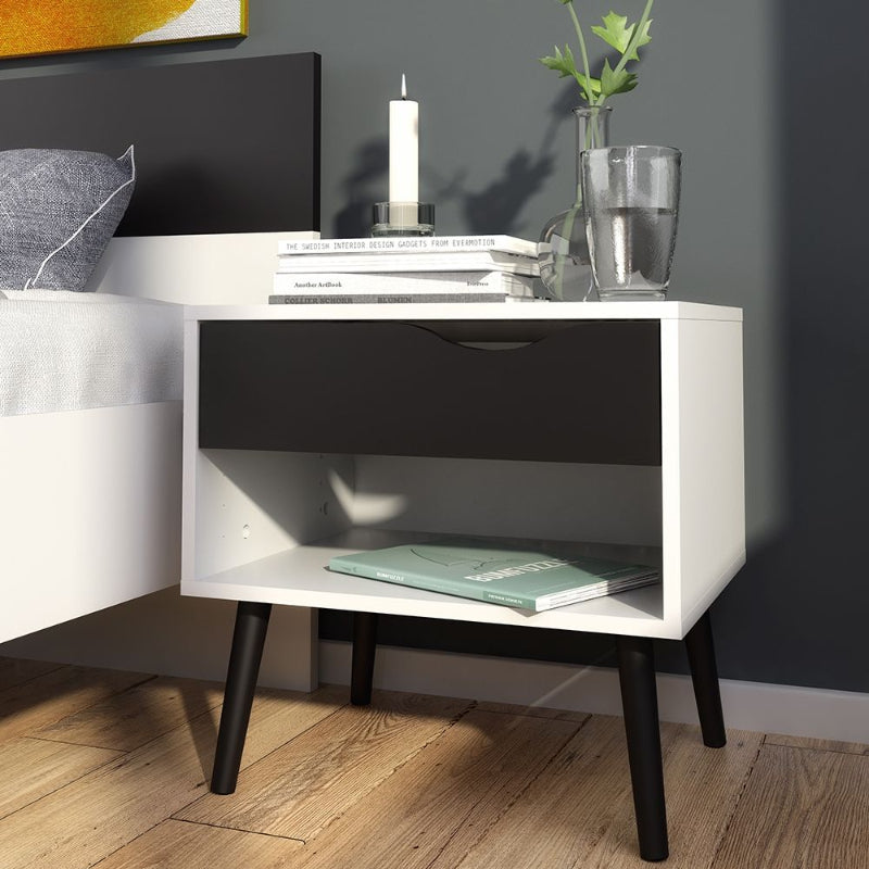 Oslo Bedside Table in White & Black Matt - White Tree Furniture