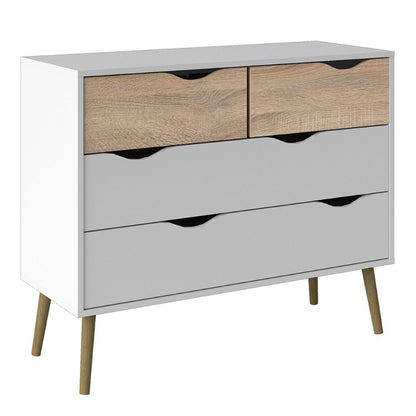 Oslo Chest of 4 Drawers in White & Oak - White Tree Furniture