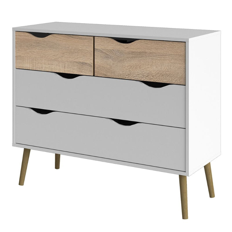 Oslo Chest of 4 Drawers in White & Oak - White Tree Furniture