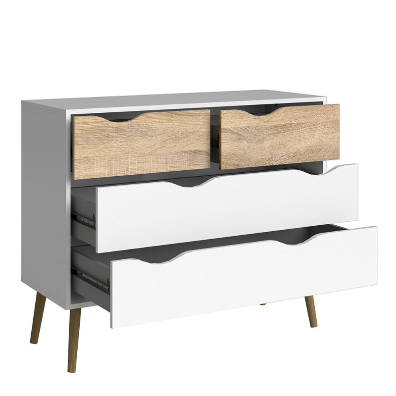 Oslo Chest of 4 Drawers in White & Oak - White Tree Furniture