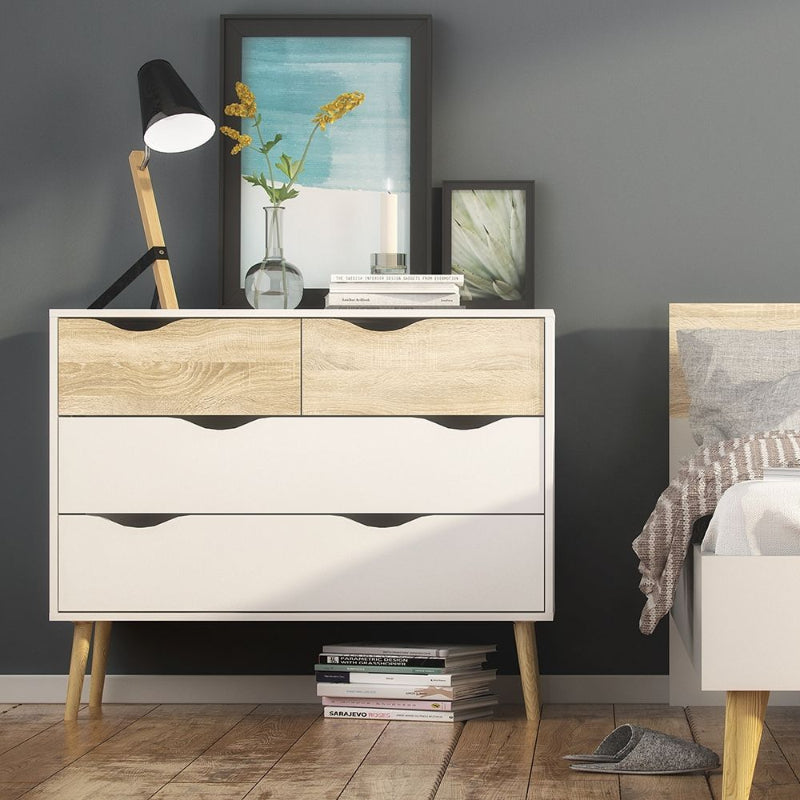 Oslo Chest of 4 Drawers in White & Oak - White Tree Furniture