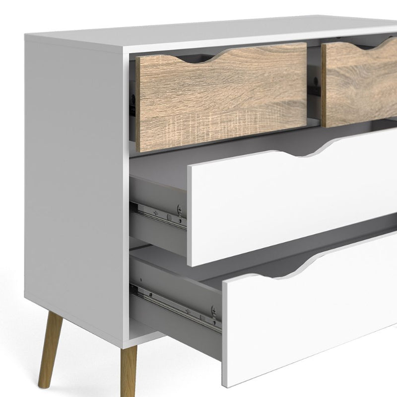 Oslo Chest of 4 Drawers in White & Oak - White Tree Furniture