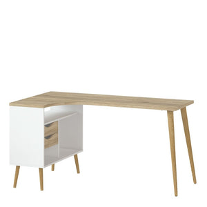 Oslo White & Oak Desk w/ 2 Drawer - White Tree Furniture