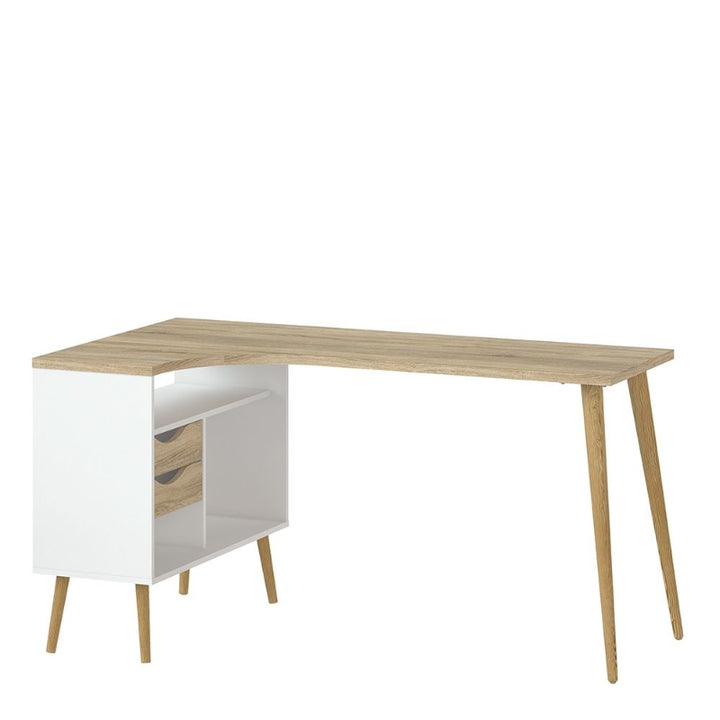 Oslo White & Oak Desk w/ 2 Drawer - White Tree Furniture