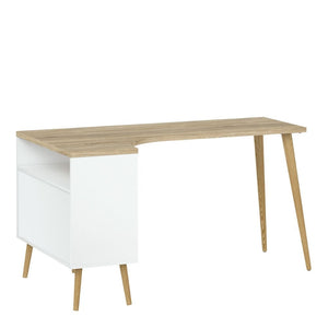 Oslo White & Oak Desk w/ 2 Drawer - White Tree Furniture