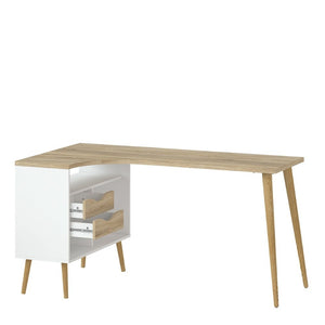 Oslo White & Oak Desk w/ 2 Drawer - White Tree Furniture