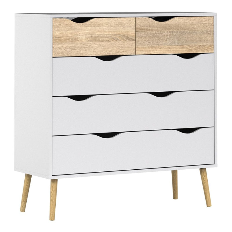 Oslo Chest of 5 Drawers in White & Oak - White Tree Furniture