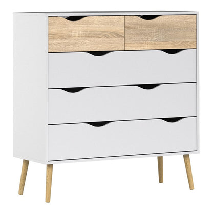 Oslo Chest of 5 Drawers in White & Oak - White Tree Furniture