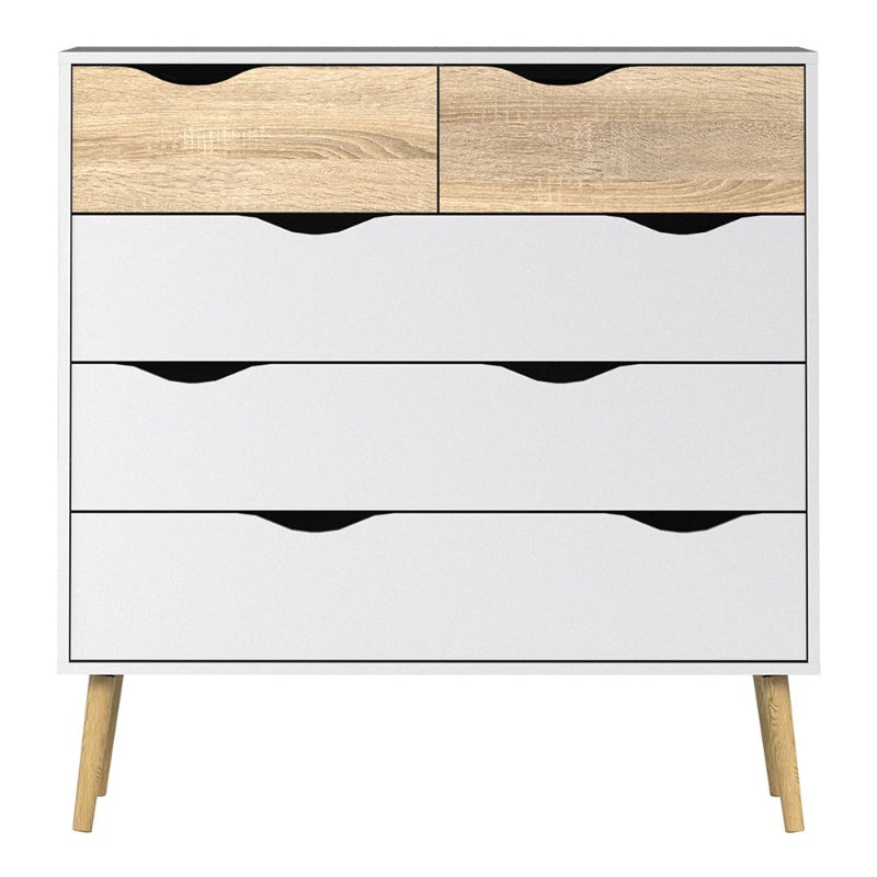 Oslo Chest of 5 Drawers in White & Oak - White Tree Furniture