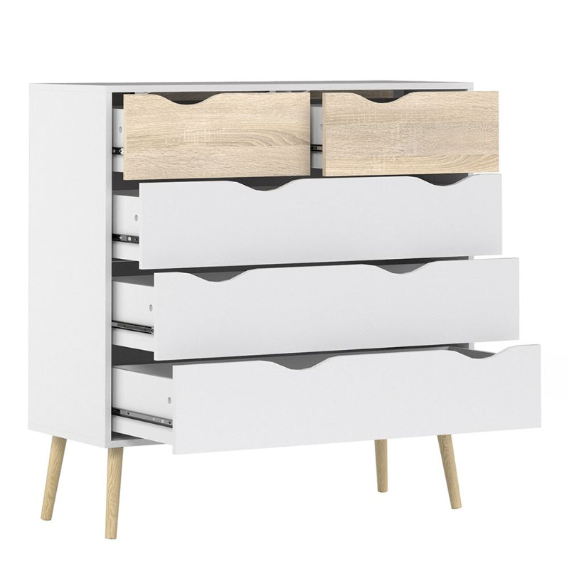 Oslo Chest of 5 Drawers in White & Oak - White Tree Furniture