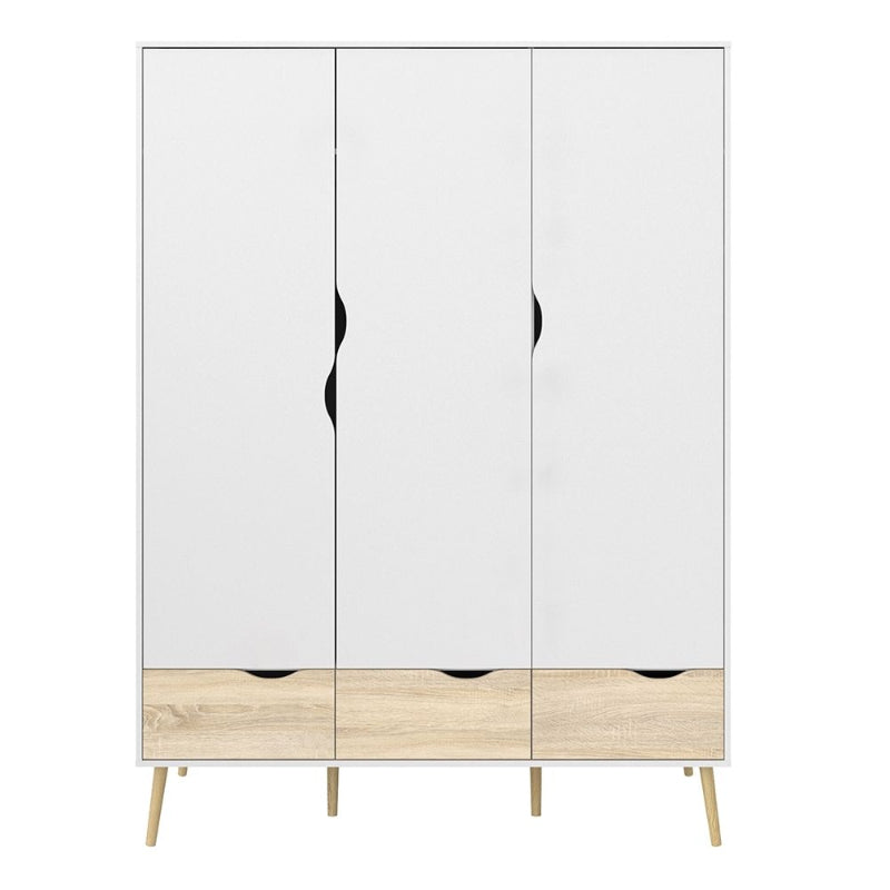 Oslo Triple Wardrobe in White & Oak - White Tree Furniture