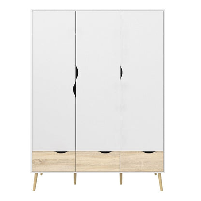 Oslo Triple Wardrobe in White & Oak - White Tree Furniture