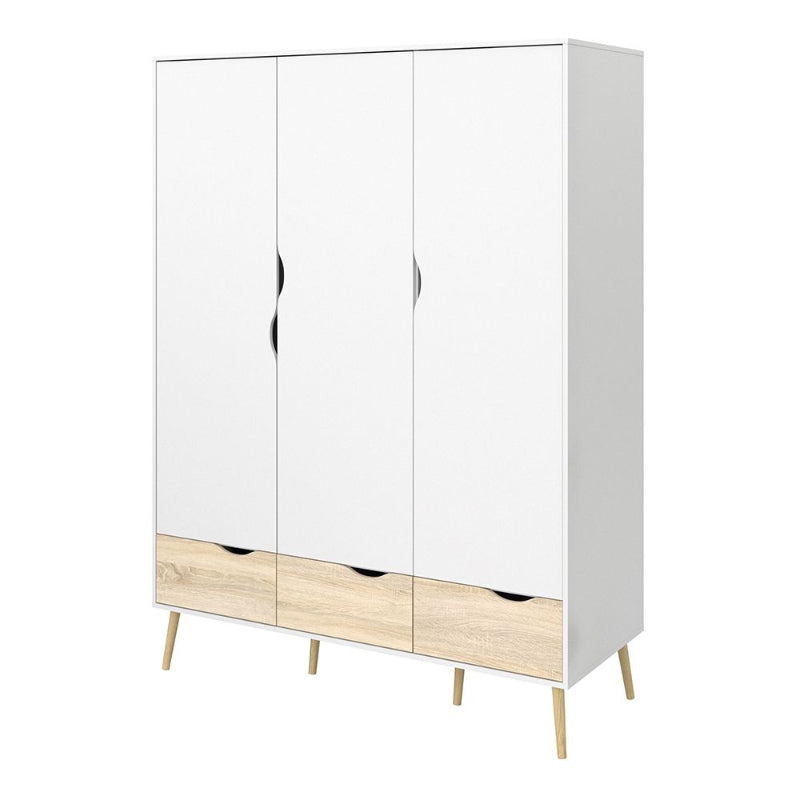 Oslo Triple Wardrobe in White & Oak - White Tree Furniture