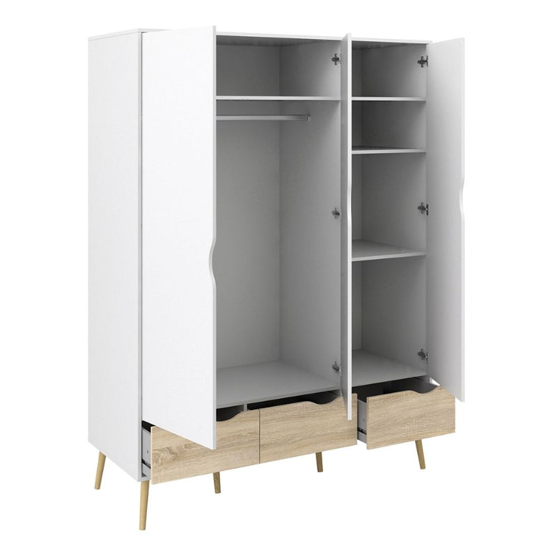 Oslo Triple Wardrobe in White & Oak - White Tree Furniture