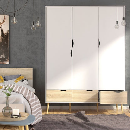 Oslo Triple Wardrobe in White & Oak - White Tree Furniture